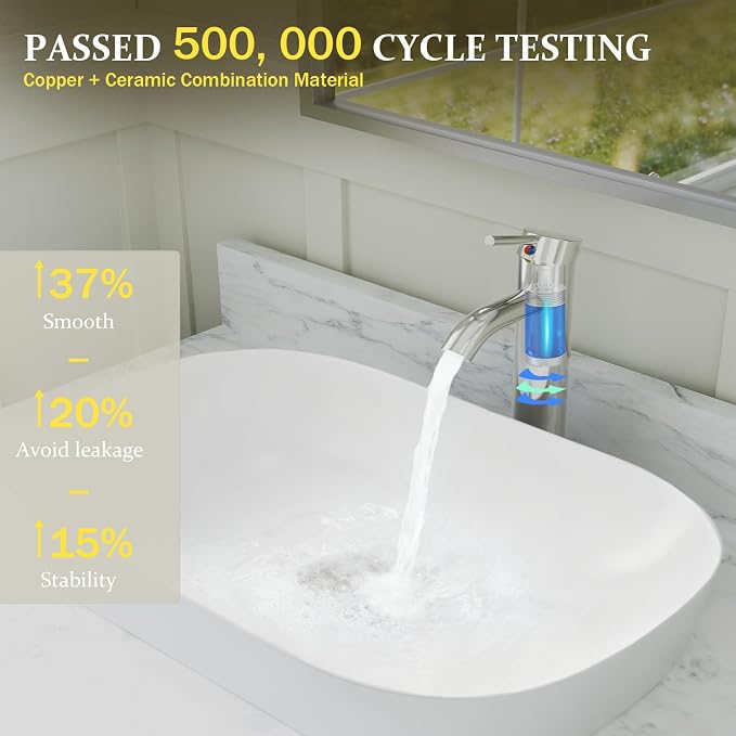 Brushed Nickel Bathroom Faucets, Vessel Sink Faucet Single Hole Single Handle - Image 4