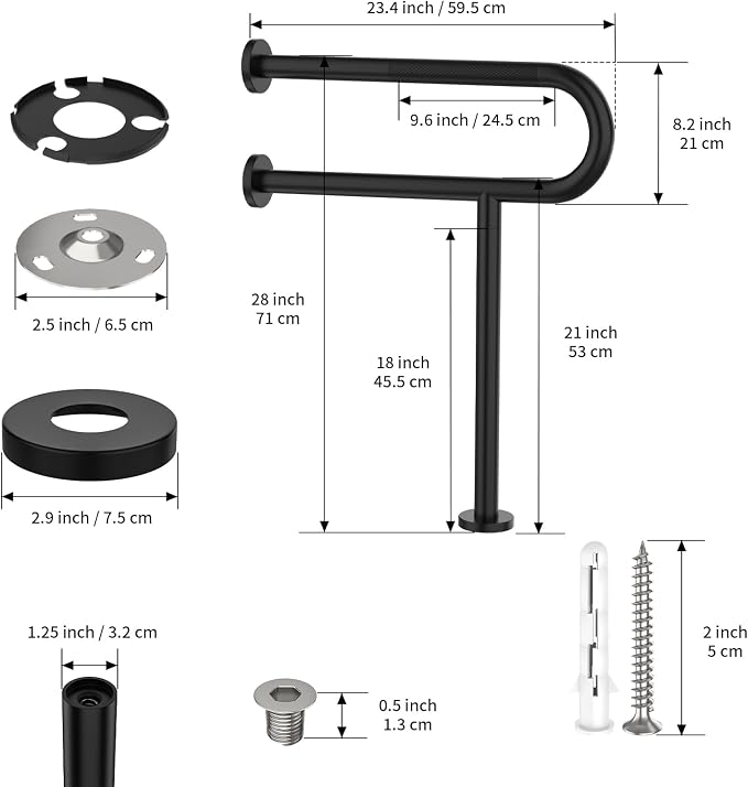 Toilet Support Rail 23.4X 28 Inch, Munzong Anti-Slip Black Handicap Grab Bar - Image 2
