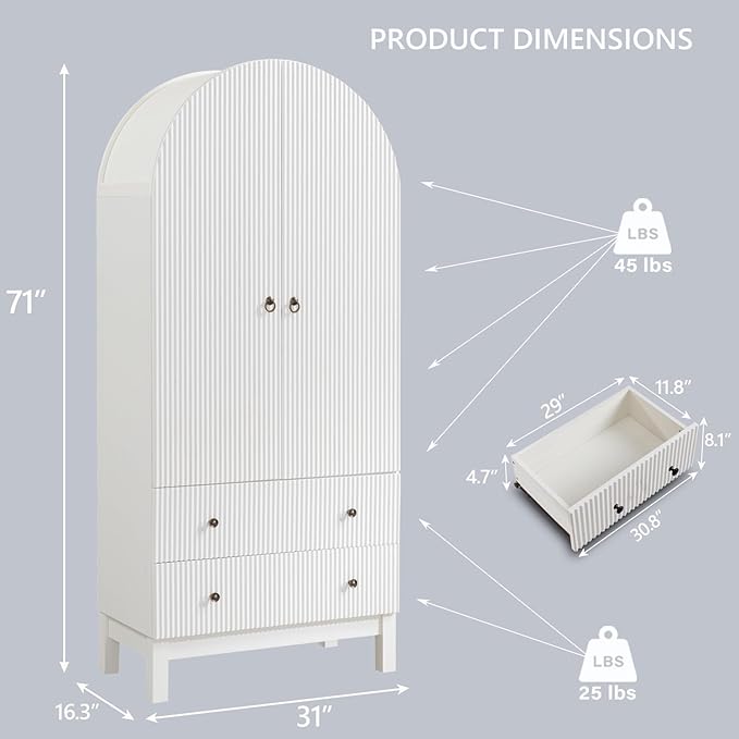 71" Tall Arched Pantry Cabinet, Fluted Kitchen Storage Cabinet - Image 2