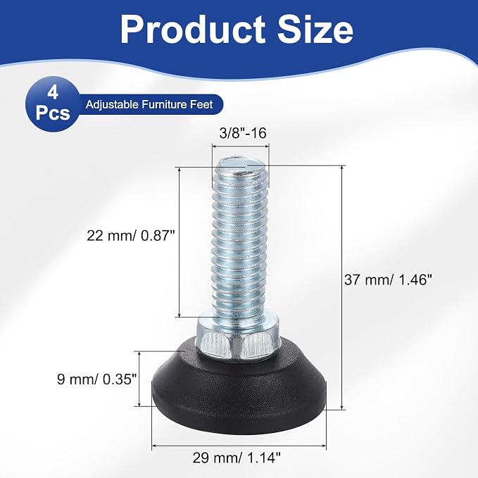 uxcell 3/8"-16 Thread Furniture Feet Levelers - Image 2