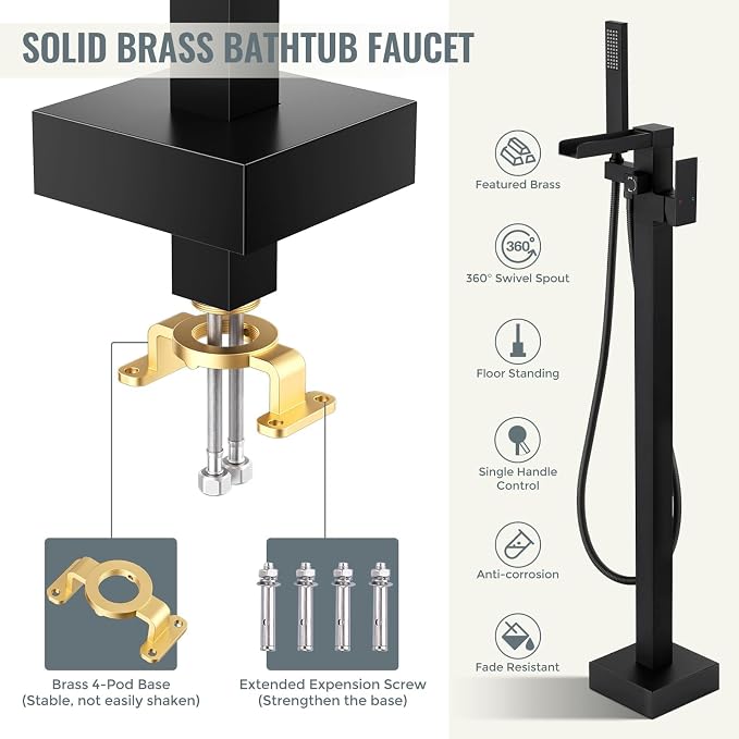 Freestanding Tub Faucet Matte Black: ALEASHA High Flow Max 6.74 GPM Free - Image 6
