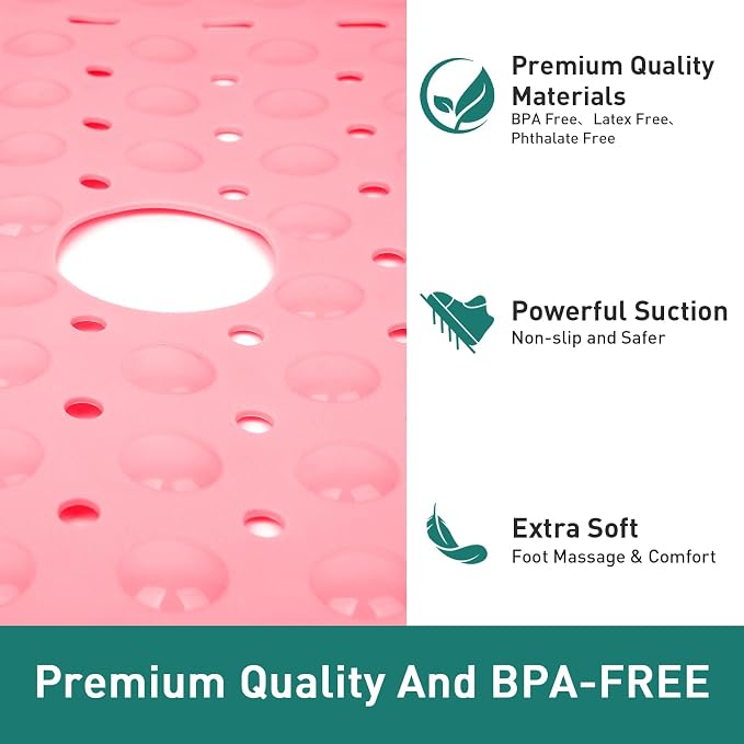 Large Pink Square Shower Mat Non Slip 27 x 27 Inch, Soft Bath Mat Bathtub Mat - Image 6