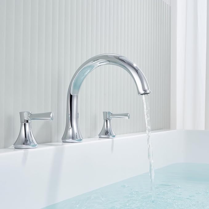 Roman Tub Faucet Deck Mount Tub Filler 2 Handles Polished Chrome Bathtub Faucet - Image 3