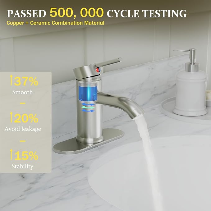 Brushed Nickel Bathroom Faucet Single Hole Single Handle Lavatory Basin Bath - Image 3