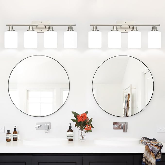 4-Light Vanity Light with Milky White Shades, Brushed Nickel Bathroom Lighting - Image 4