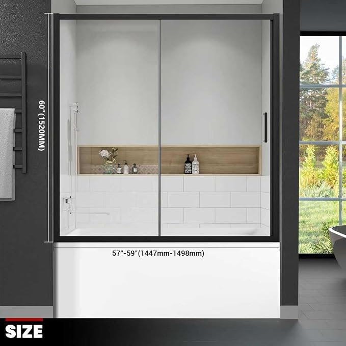 Bathtub Shower Glass Door 57"-59" W*60" H, Single Sliding Shower Doors - Image 2
