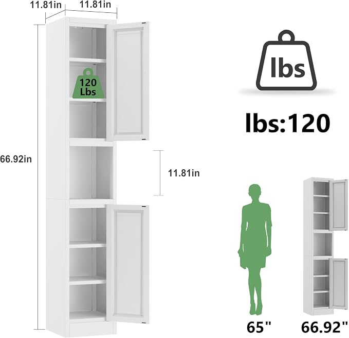 Tall Narrow Storage Cabinet 66.93" H Tall Bathroom Cabinets Metal Pantry Cabinet - Image 3