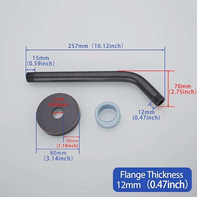Shower Arm with Flange, Made of 304 Stainless Steel Shower Extension Extender - Image 3