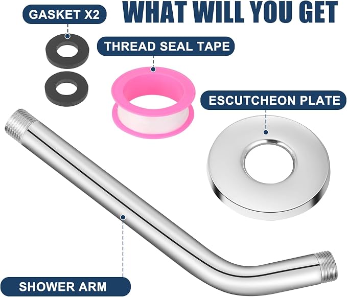 Shower Arm with Flange, 10 Inch Chrome Shower Pipe, Wall Mount Replacement - Image 7