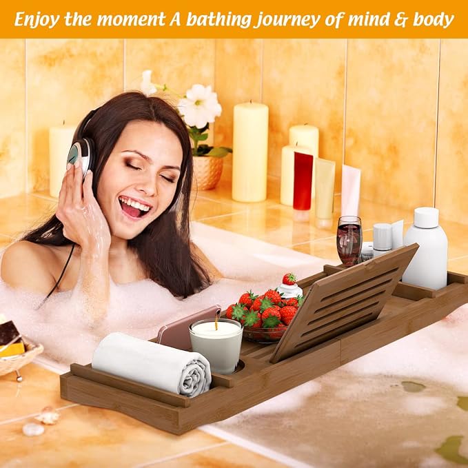 Bamboo Bathtub Tray for Luxury Bathroom, Expandable Premium Bath Tray - Image 4
