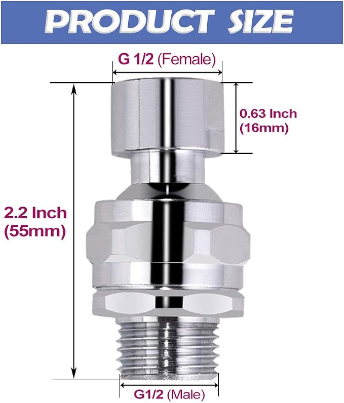 Shower Head Swivel Ball Adapter Brass Adjustable Shower Arm Connector Universal - Image 7