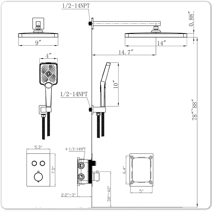 Thermostatic Shower Valve/System 12 inches Black Brass Faucet Set - Image 8