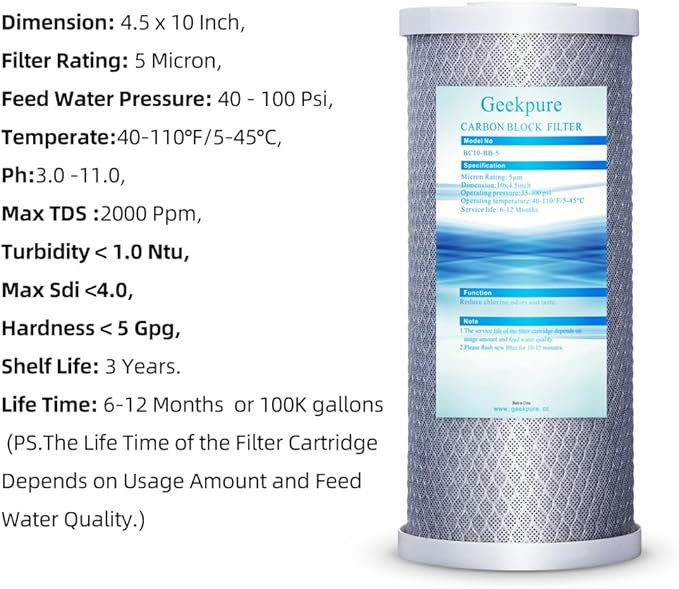 Geekpure 10-Inch Carbon Block Replacement Water Filter Cartridge - Image 3