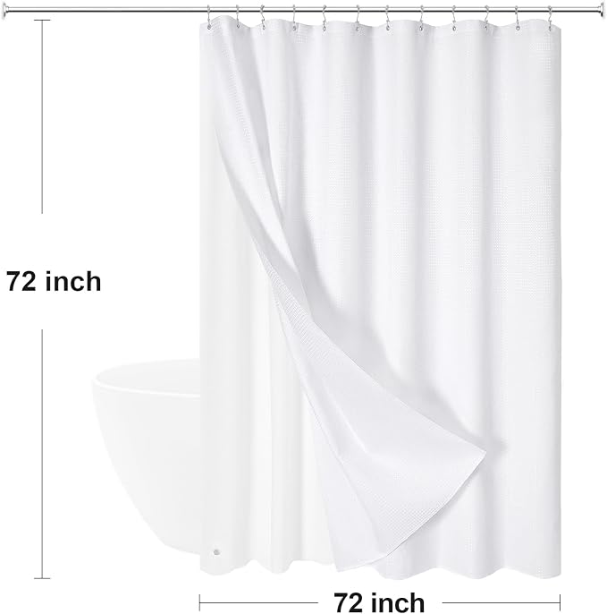 3-in-1 White Waffle Shower Curtain Set, Waterproof Fabric Modern Shower Curtain - Image 8