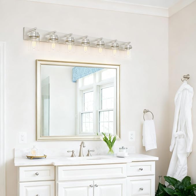 IZORRO Bathroom Vanity Light Fixture, 7-Light 51 Inch Brushed Nickel Bathroom - Image 7
