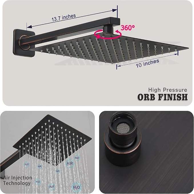 Oil Rubbed Bronze rain Shower Faucet Set Shower System 10 Inches Square Shower - Image 3