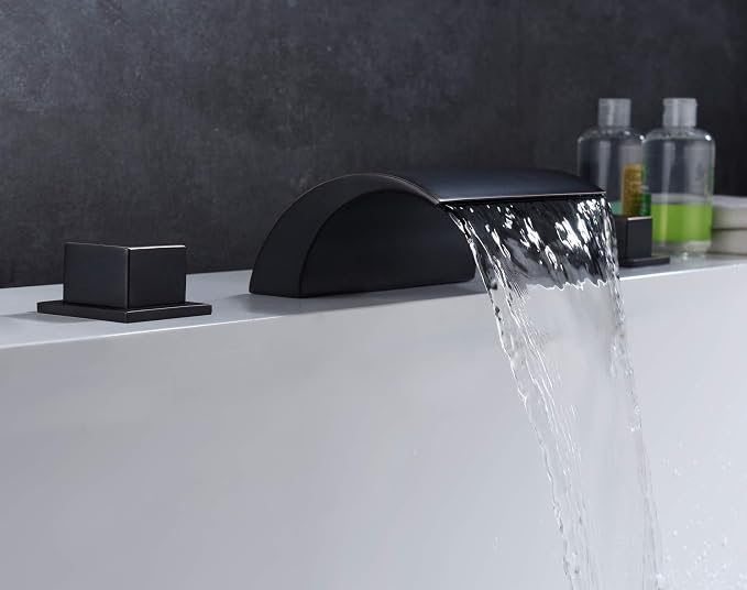 Deck Mount Roman Tub Faucet Matte Black Waterfall Bathtub Faucet Extra High Flow - Image 4