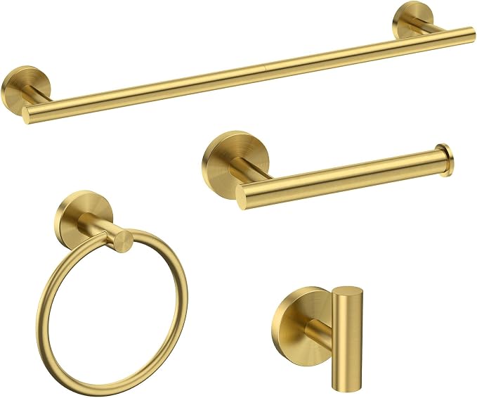 USHOWER Brushed Gold Bathroom Accessories Set, 24-Inch Towel Bar Set Wall by USHOWER
