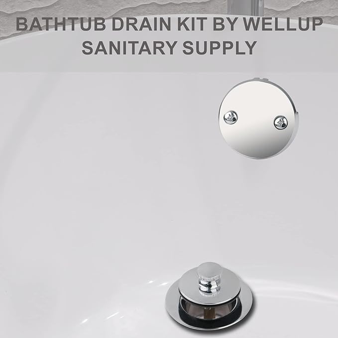 Chrome Polished Bathtub Tub Drain Conversion Kit Assembly, Wellup Lift and Turn - Image 2