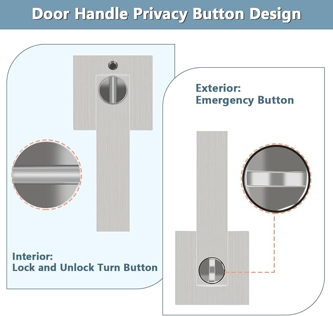 KAMOTA Privacy Door Levers, 6 Pack Satin Nickel Door Handles Bed and Bath Door - Image 4