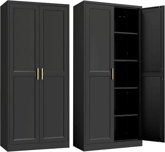 Kitchen Pantry Cabinet, 71”Black Metal Pantry Storage Cabinet by Steeloong