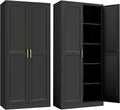 Kitchen Pantry Cabinet, 71”Black Metal Pantry Storage Cabinet by Steeloong