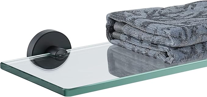 JQK Bathroom Glass Shelf Black, Tempered Glass Shower Storage 20 by 5 inches by Homeimprovement