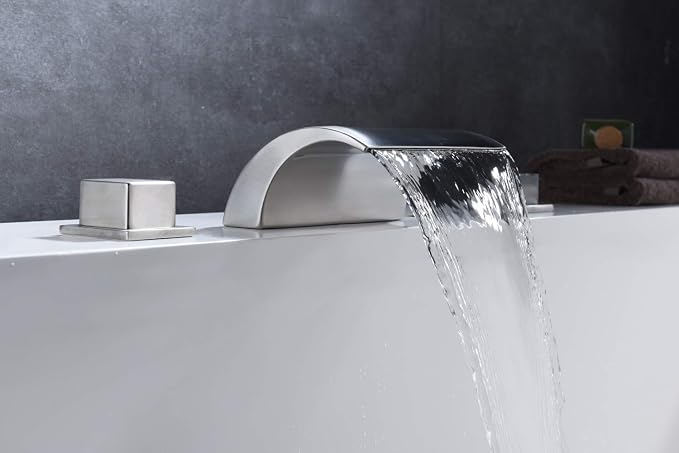 sumerain Roman Tub Faucets Brushed Nickel, Waterfall Spout - Image 4