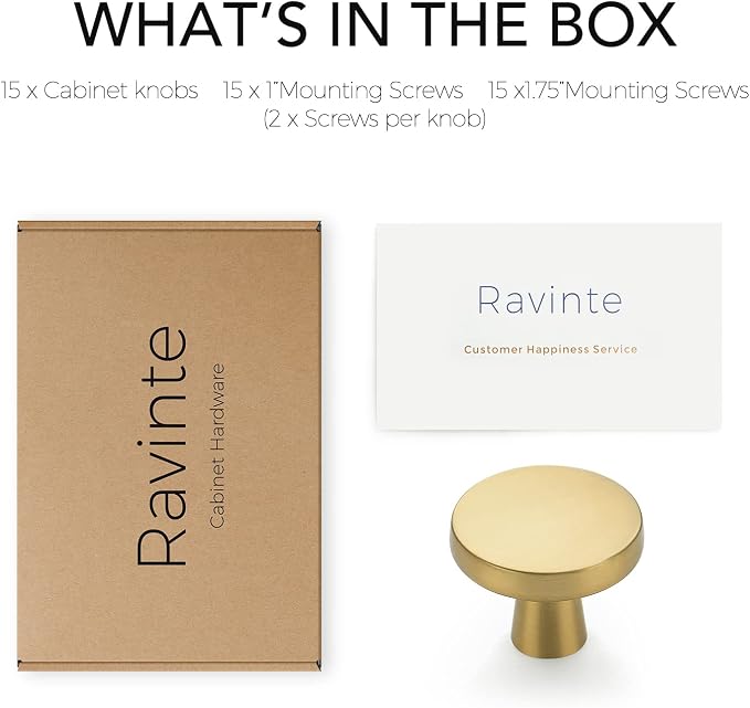Ravinte 15 Pack Drawer Pulls 1-1/4 Inch Brushed Brass Kitchen Cabinet Knobs - Image 7