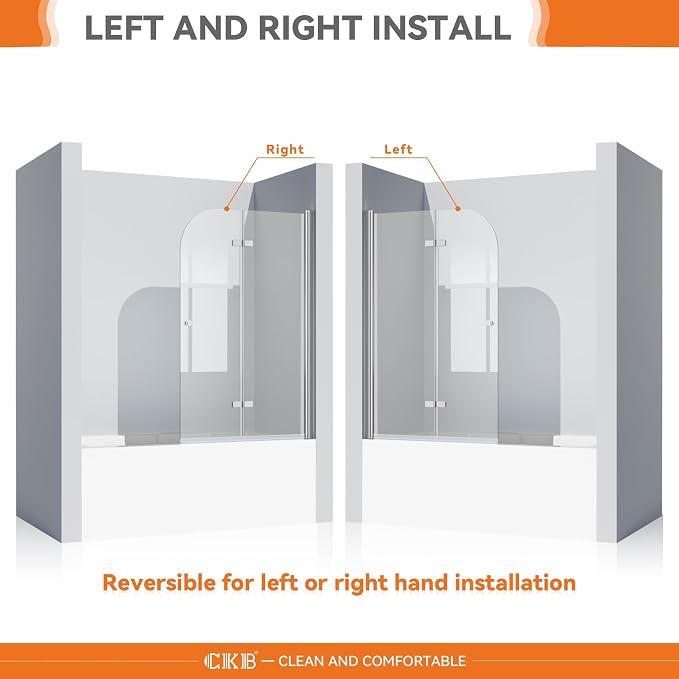 CKB Pivot Bathtub Shower Door, 35“ W × 55” H, 1/4" SGCC Tempered Glass - Image 3