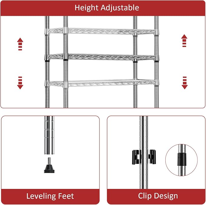 IZEUK 3 Tier Heavy Duty Steel Storage Shelves, Metal Shelf Wire Shelving Rack - Image 4