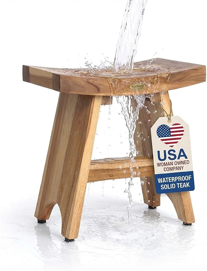 EcoDecors Teak Shower Bench 18", 300 lb Capacity – Waterproof Wood Bath Seat by EcoDecors