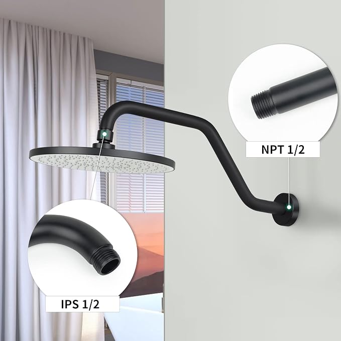 S Shape Shower Arm with Flange, High Rise Shower Head Extension Arm, Stainless - Image 4