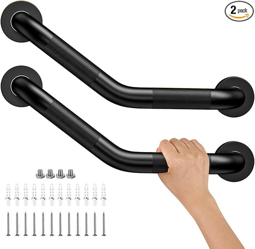 16 Inch Angled Shower Grab Bar Black, Munzong 2 Pack Anti Slip Bathroom Grab Bar by Munzong