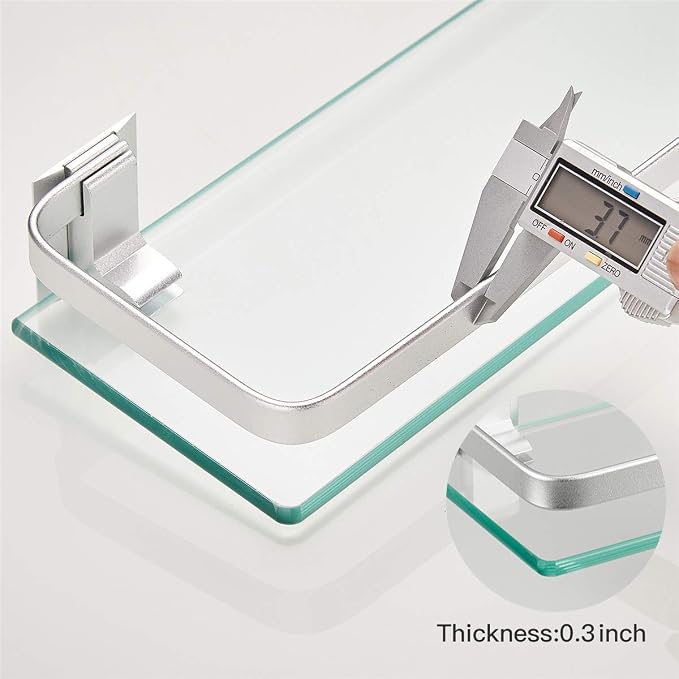 VOLPONE Glass Shelf with Towel Bar 15.7in Silver Bathroom Shelf Wall Mount - Image 6