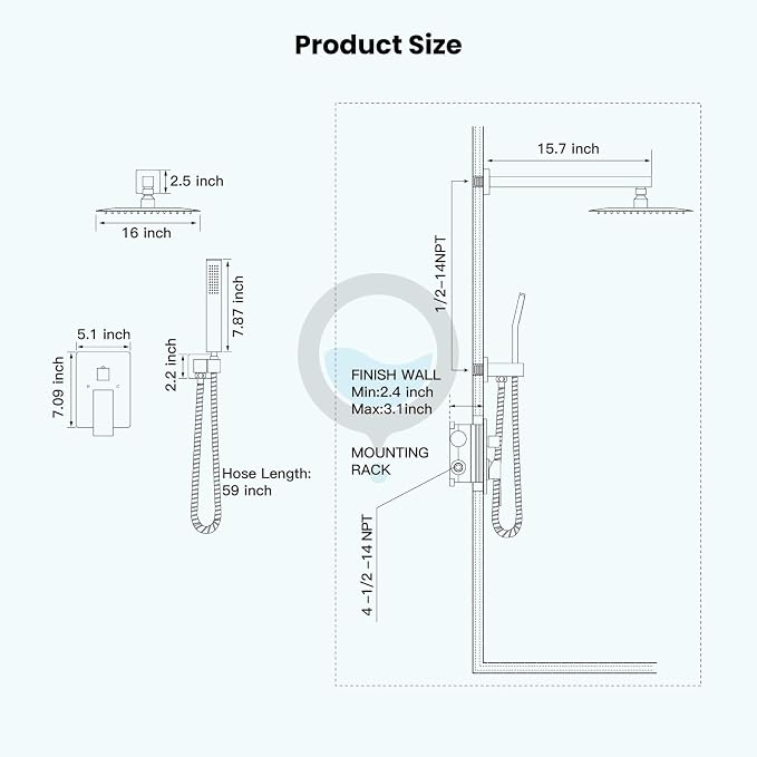 gotonovo Rainfall Bathroom Shower System Rain Shower Head and Handle Set Wall - Image 6