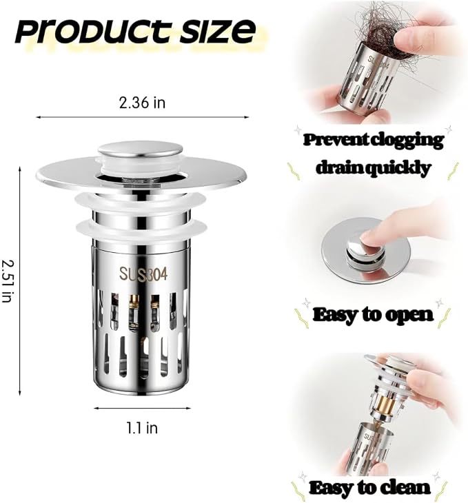 （2PCS） Bathroom Sink Stopper，Sink Drain Strainer，Pop-up Removable Hair Catcher - Image 6