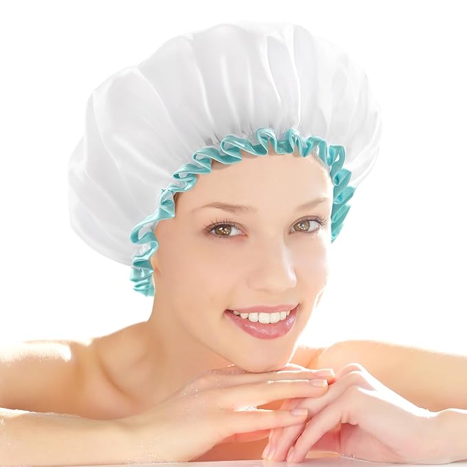 mikimini White Shower Cap for Long Hair 1 Pack, 12 inch large size, Waterproof by mikiminidirect