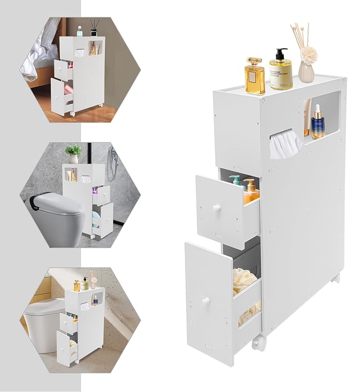 Slim Bathroom Storage Cabinet 4 Layers White Toilet Paper Storage - Image 3
