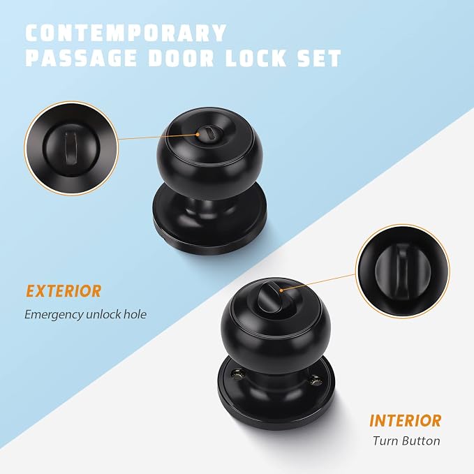 KNOBWELL 3 Pack Keyless Privacy Door Knobs, Matte Black Door Knobs Interior - Image 2