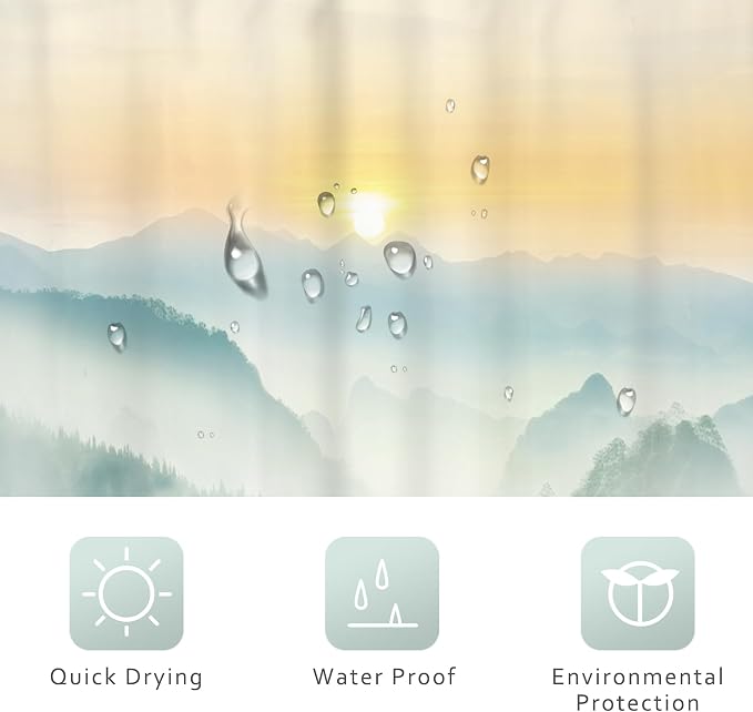 Riyidecor Misty Mountain Shower Curtain 60Wx72H Inch Green Spring Scenery - Image 5