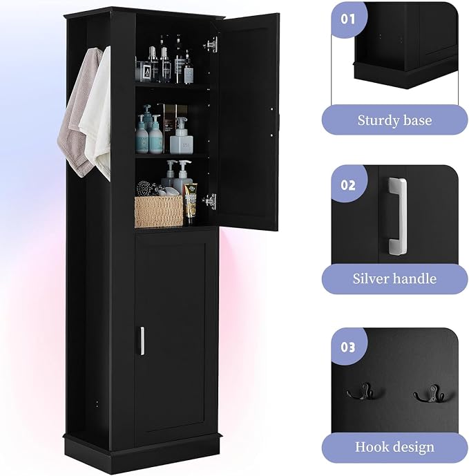 Tall Narrow Storage Cabinet, Wood White Storage Cabinet - Image 5