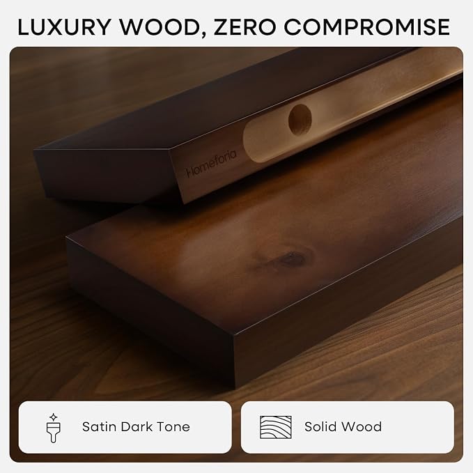 Homeforia Walnut 36 inch Floating Shelf, High End Solid Real Wood 36inch Large - Image 3