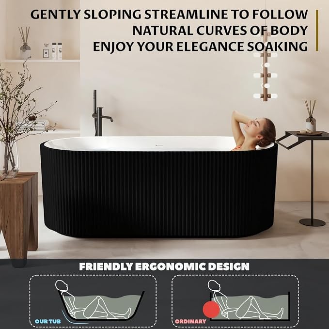 67 Inch Acrylic Freestanding Bathtub – Stripe Design, Free Standing Soaking Tub - Image 4