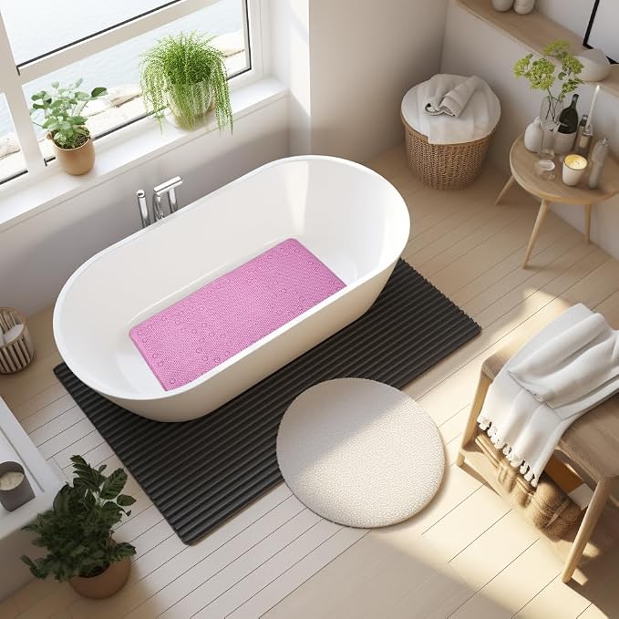 Bathtub Mat Non Slip 36” X 17” Pink Shower Mat Soft Foam Bath Mats - Image 8