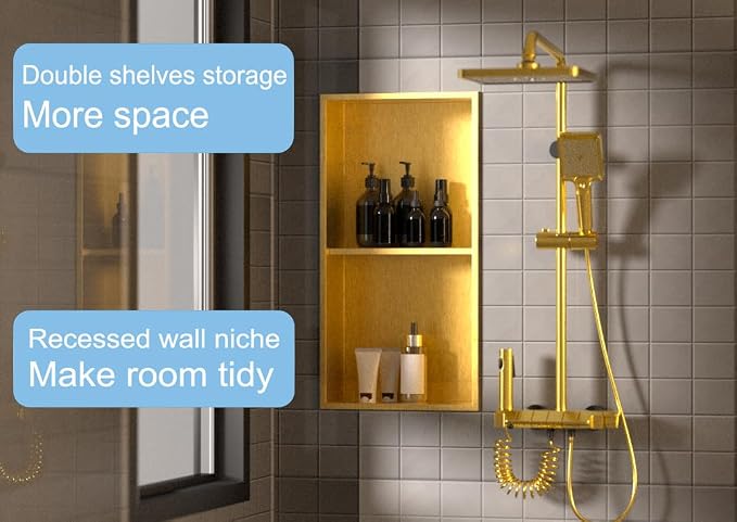 Non Tile Tube Niche Boxes for Showers, Bathroom Niche Double Shelves, Stainless - Image 4