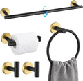 TQKAG Black and Gold Bathroom Accessory Set 5 Pieces, Round Stainless Steel by TQKAG