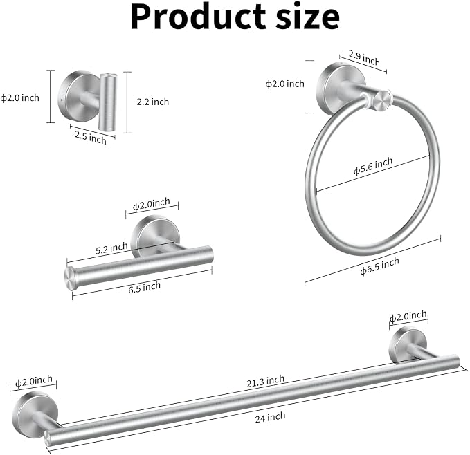 Cilee 10 Piece Brushed Nickel Bathroom Accessories Set, 24inch Brushed Nickel - Image 6