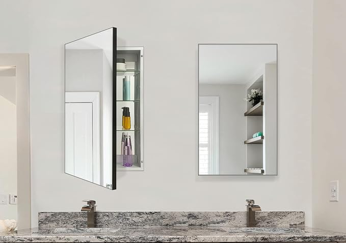 Bathroom Medicine Cabinet with Farmhouse Black Aluminium Alloy Framed 26 x 16 - Image 2