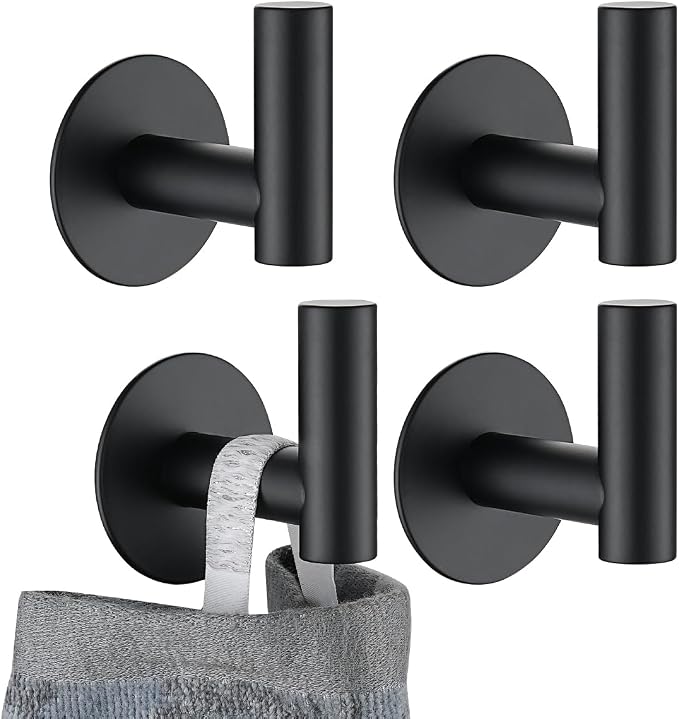 JQK Self Adhesive Towel Hook Black, No Drill Stick on Coat Robe Clothes Wall by Homeimprovement